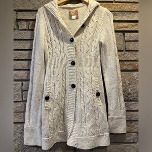 Billabong fisherman core Wool and Acrylic Long Hooded Oatmeal Cardigan SZ L